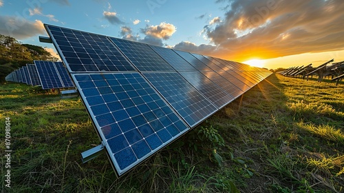 Wallpaper Mural Realistic photo of a solar power plant at sunset, highlighting the beauty and importance of renewable energy sources in combating climate change. , Minimalism, Torontodigital.ca