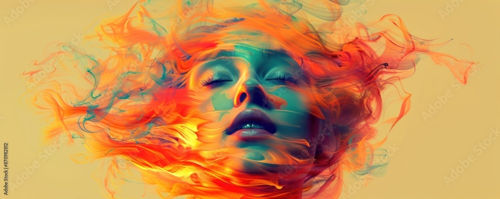 Fototapeta premium Abstract colorful watercolor woman face conceptual image
