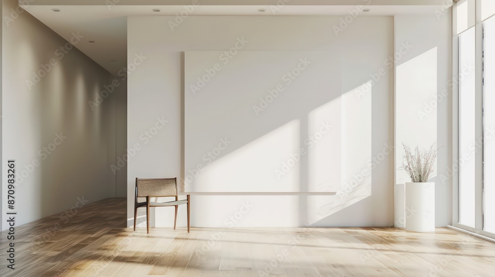 Fototapeta premium empty wall mockup for canvas wall art template, interior design, minimal blank wall with copy space 