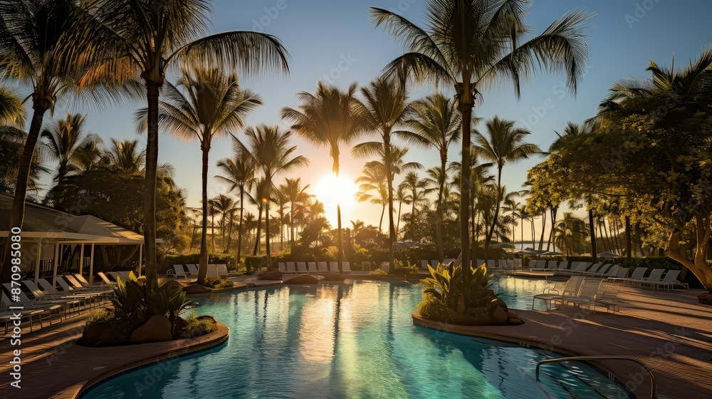 Fototapeta premium pool palm trees sun