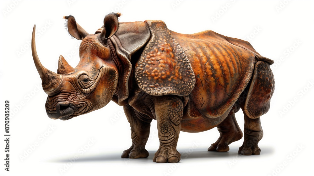 Fototapeta premium Sumatran rhinoceros standing on white background