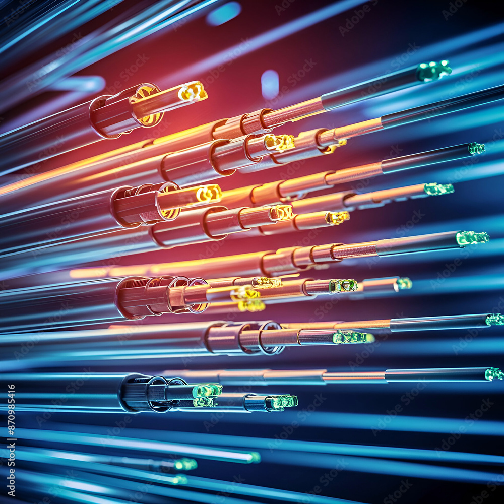 Glowing data fiber optic cables transfer information abstract digital background Glowing data fiber optic cables transfer information abstract digital background