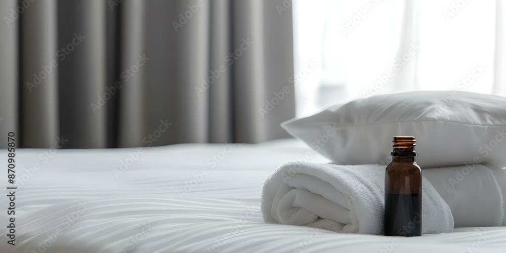Transform Your Bedroom into a Tranquil Oasis with Blackout Curtains, Ergonomic Pillows, and Essential Oils. Concept Bedroom decor, Tranquil oasis, Blackout curtains, Ergonomic pillows, Essential oils Transform Your Bedroom into a Tranquil Oasis with Blackout Curtains, Ergonomic Pillows, and Essential Oils. Concept Bedroom decor, Tranquil oasis, Blackout curtains, Ergonomic pillows, Essential oils