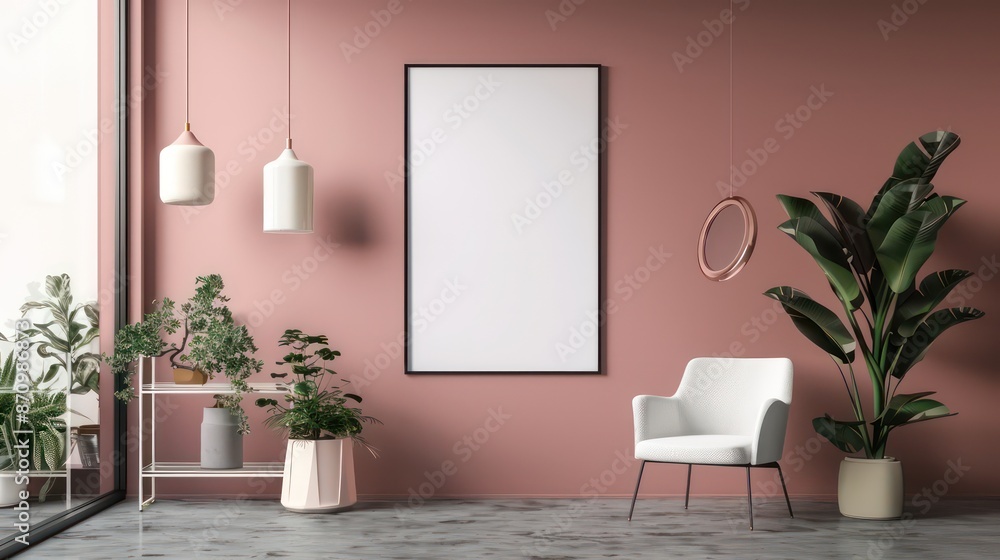 modern interior design with empty canvas on wall copy space for wall art modern interior design with empty canvas on wall copy space for wall art