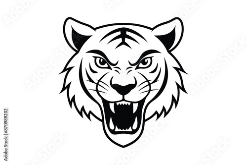 Angry tiger head line art silhouette vector