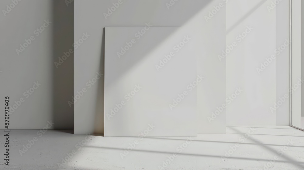 Fototapeta premium blank canvas mockup template with minimalistic interior on empty wall