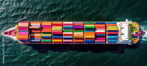Cargo ship in the ocean with containers. Top view © Marharyta