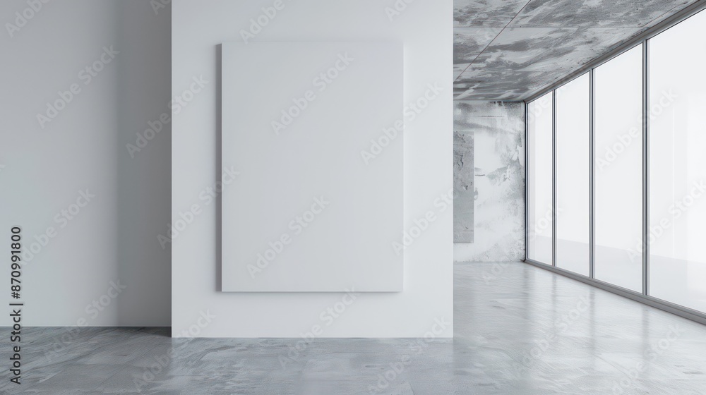 Fototapeta premium blank canvas mockup template with minimalistic interior on empty wall