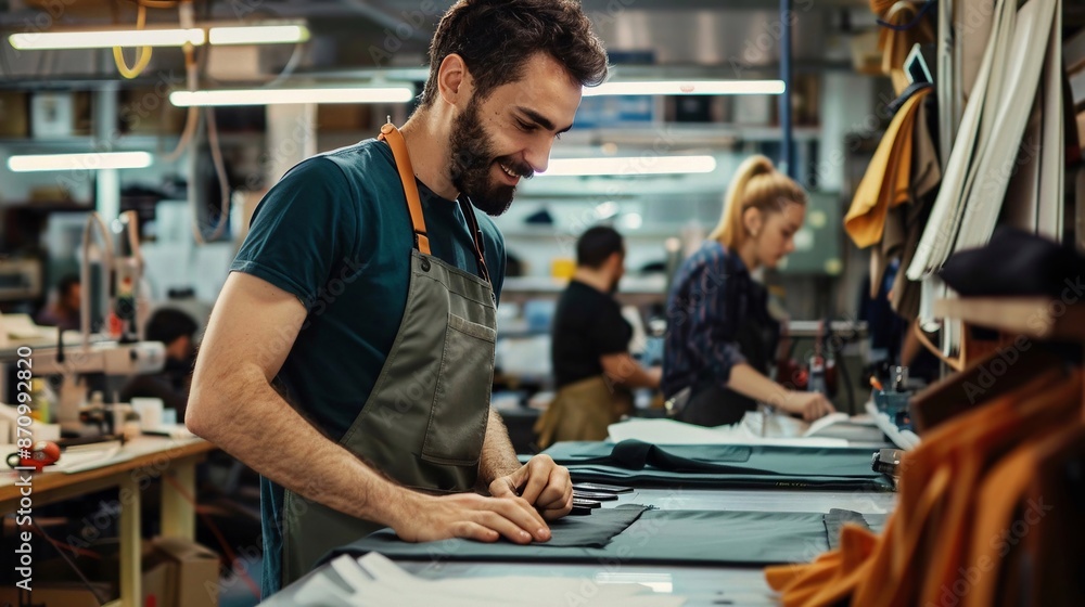 Persone lavorano con un dispositivo moderno all'interno di una postazione di lavoro in officina Persone lavorano con un dispositivo moderno all'interno di una postazione di lavoro in officina