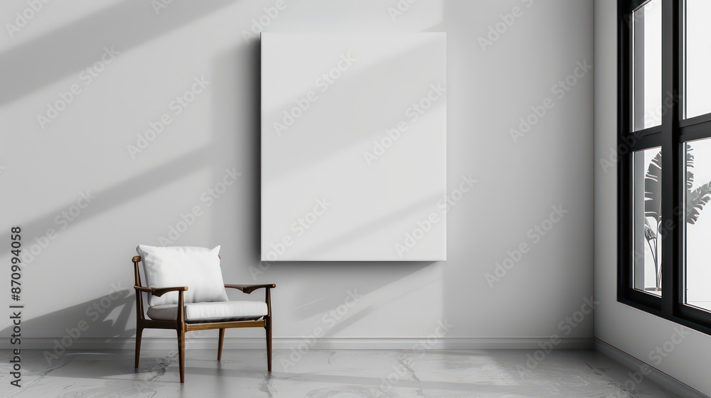minimalistic interior with blank canvas, empty canvas on wall with modern interior, copy sapce, wall art template minimalistic interior with blank canvas, empty canvas on wall with modern interior, copy sapce, wall art template