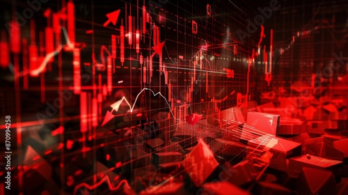 Crollo del mercato azionario con grafici in calo evidenziati in rosso