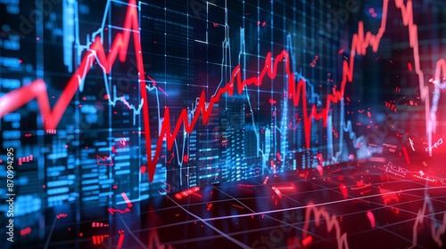 Crollo del mercato azionario con grafici in calo evidenziati in rosso