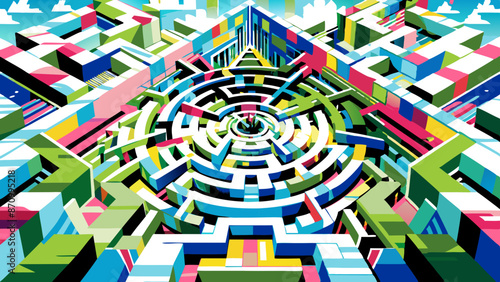 Abstract Geometric Maze in Vibrant Colors