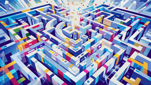 Colorful Abstract Maze Design with Vibrant Geometric Patterns