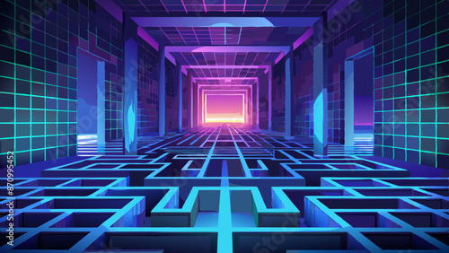 Neon Maze Concept: Vibrant, Abstract Labyrinth of Light