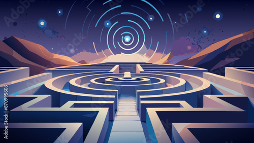 Futuristic Space Portal in Surreal Alien Maze Landscape
