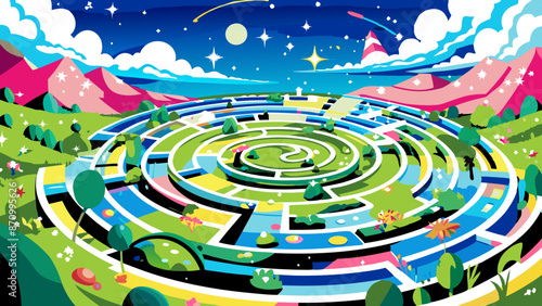 Vibrant Digital Illustration of a Whimsical Fantasy Landscape