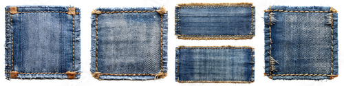 Grunge distressed denim patch isolated on transparent background PNG file
