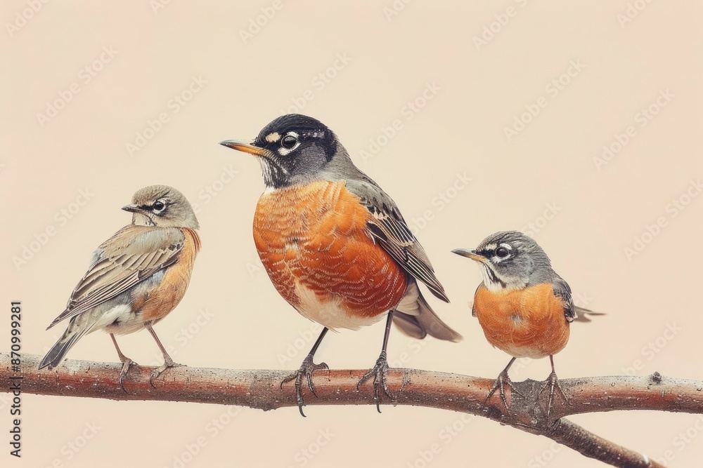 American Robin, isolated on pastel background, stock photographic style American Robin, isolated on pastel background, stock photographic style