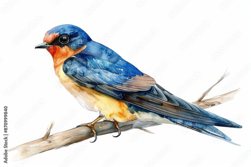 Fototapeta premium Barn Swallow, bird, Pastel-colored, in hand-drawn style, watercolor, isolated on white background