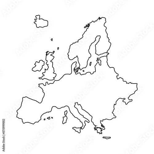 Europe hand drawn map, continent silhouette, stylized contour borders