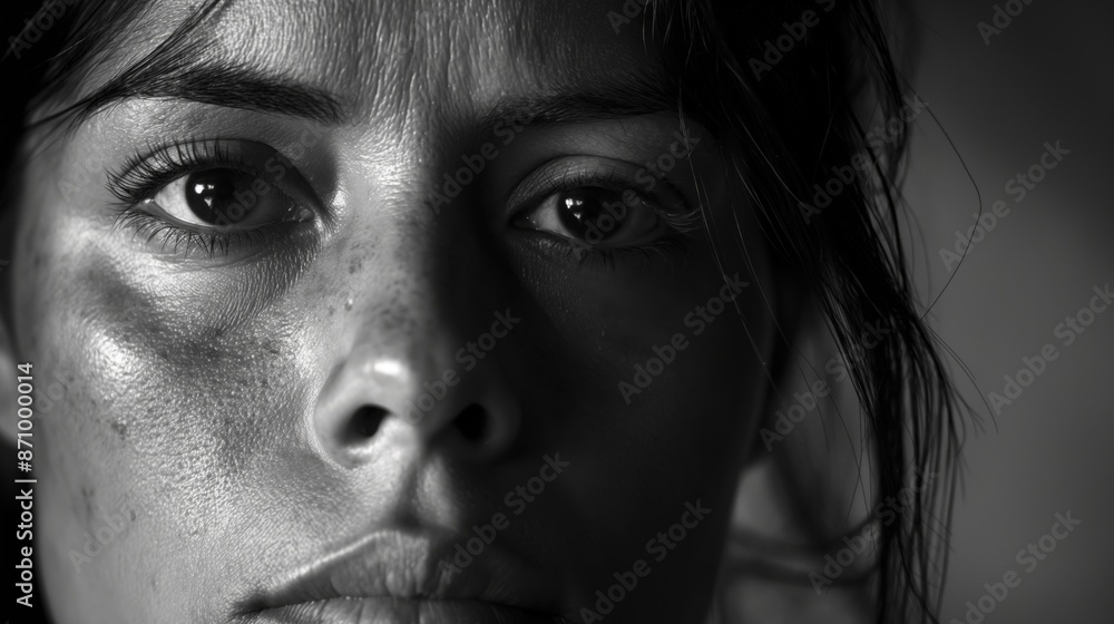 Emotional Black and White Close-up Portrait of a Woman with Intense Gaze
Emotional Black and White Close-up Portrait of a Woman with Intense Gaze