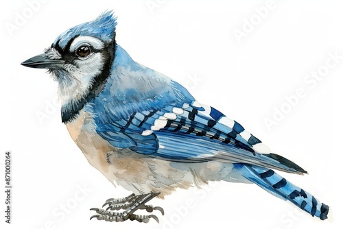 Blue Jay, bird, Pastel-colored, in hand-drawn style, watercolor, isolated on white background