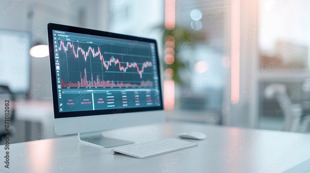 Computer monitor displaying stock market data, charts, and analysis. Computer monitor displaying stock market data, charts, and analysis.