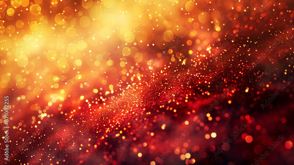 Fototapeta premium Golden light diffuses against a rich red texture, creating an intricate pattern of reflections and shadows. The effect is dynamic and full of depth, drawing the eye to the details.