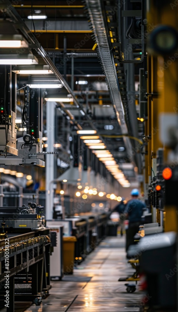 Modern Industrial Factory Production Line with Overhead Heaters Ensuring Efficiency and Warmth Modern Industrial Factory Production Line with Overhead Heaters Ensuring Efficiency and Warmth