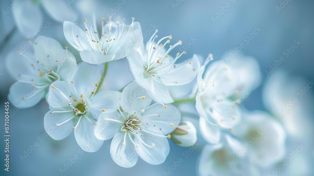 delicate white blossoms soft focus petals against calming blue backdrop macro photography ethereal floral composition delicate white blossoms soft focus petals against calming blue backdrop macro photography ethereal floral composition