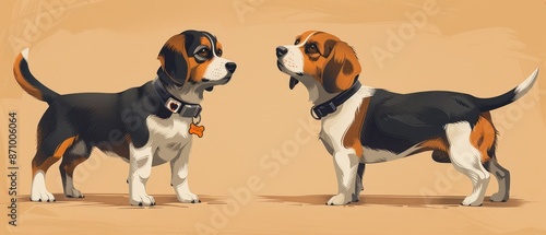 Modern Vector Illustration of Dog with AirTag Collar on Clean Background with Copy Space photo