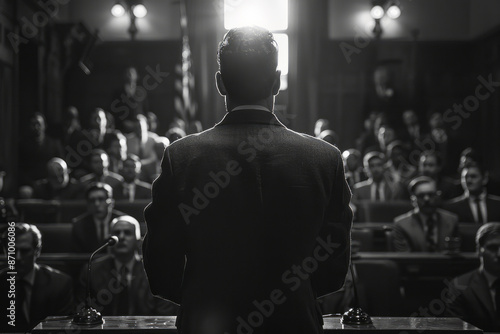Wallpaper Mural Detailed view of the defense attorney questioning a witness, with the courtroom setting clearly visible, Torontodigital.ca