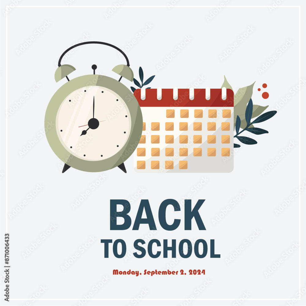 Back to School 2024 with Clock and Calendar Illustration. Back to