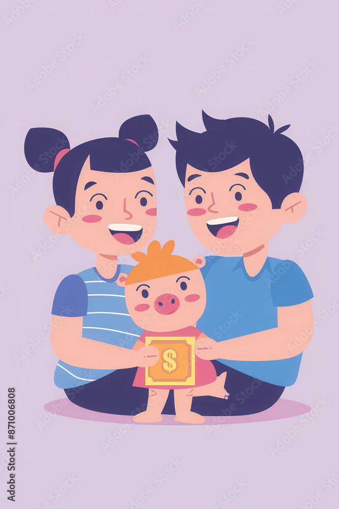 Happy family saving money together Happy family saving money together