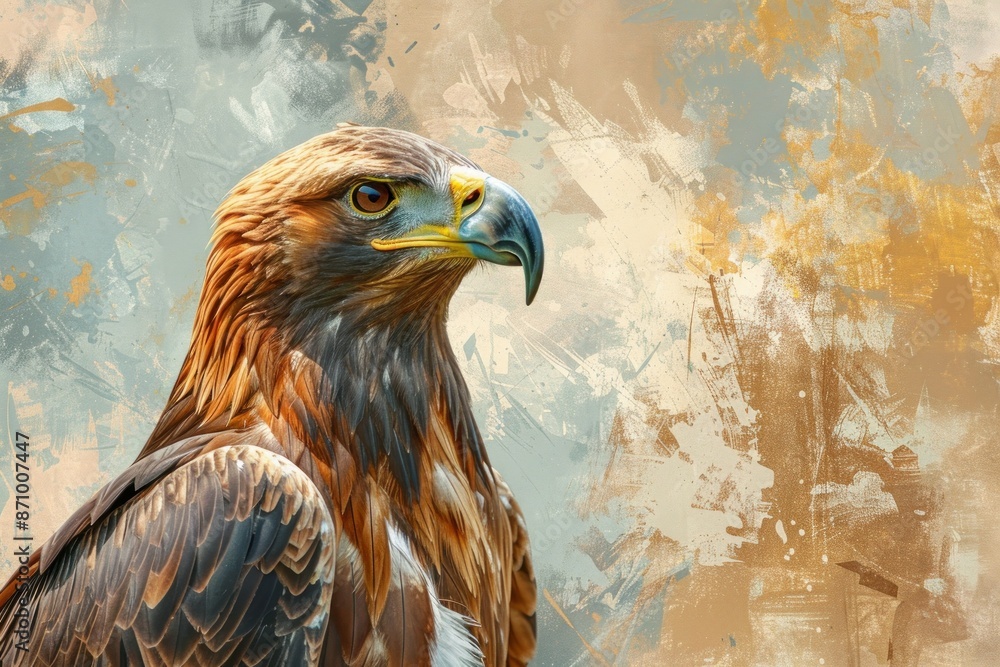 Fototapeta premium Golden Eagle, isolated on pastel background, stock photographic style