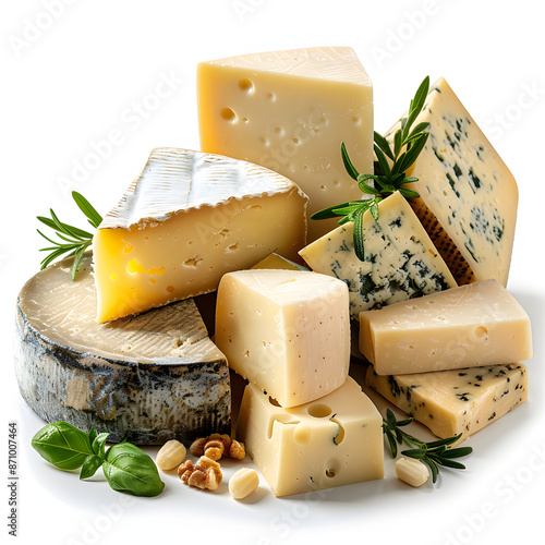 production of various cheeses in italian dairy isolated on white background, text area, png photo