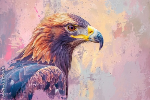 Golden Eagle, isolated on pastel background, stock photographic style photo