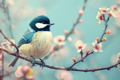Great Tit, isolated on pastel background, stock photographic style