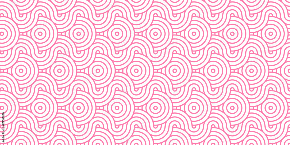 Vector Overlapping Pattern Minimal diamond geometric wave spiral and abstract circle wave line. pink color seamless tile stripe geometric create retro line backdrop white pattern background. Vector Overlapping Pattern Minimal diamond geometric wave spiral and abstract circle wave line. pink color seamless tile stripe geometric create retro line backdrop white pattern background.