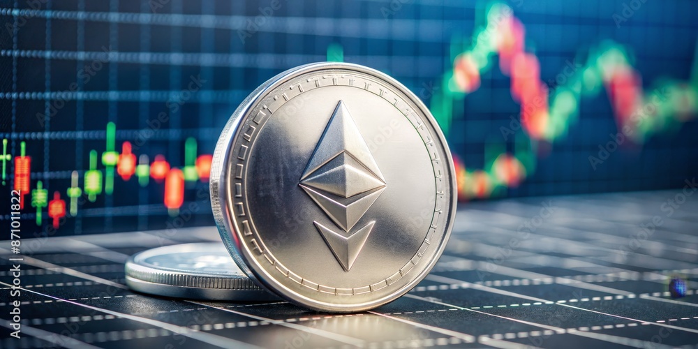 custom made wallpaper toronto digitalEthereum cryptocurrency, silver coin on chart, crypto trading, blockchain, digital money