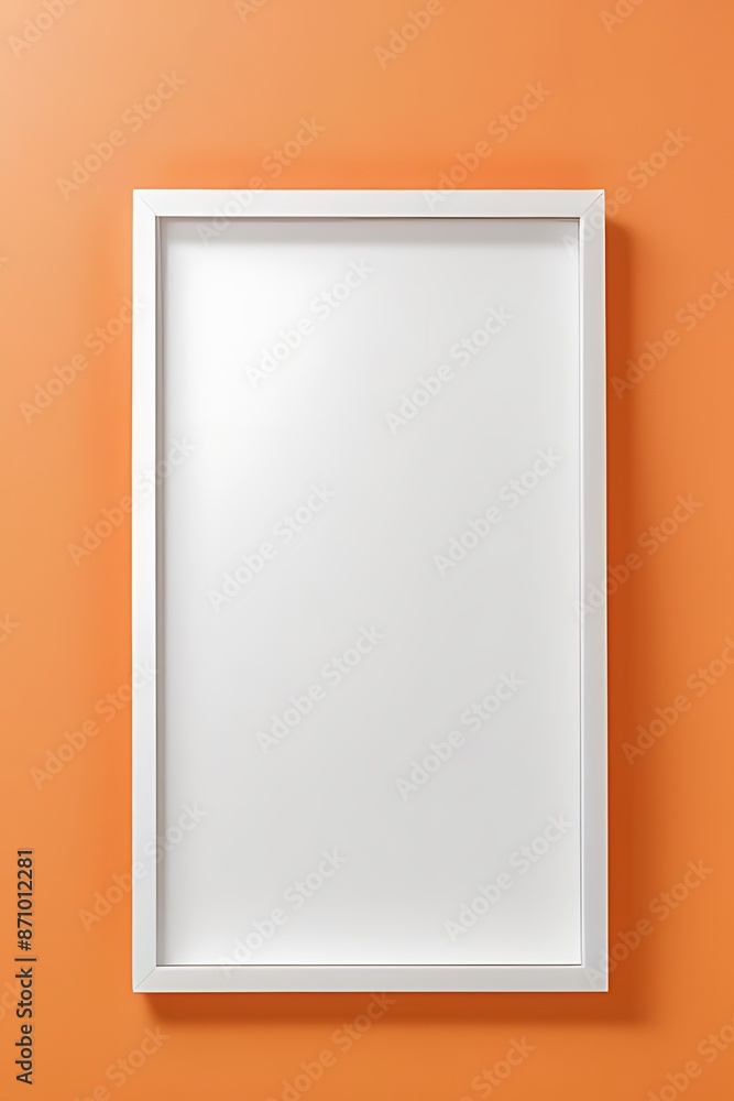 Mock-up white background frame on orange wall Mock-up white background frame on orange wall