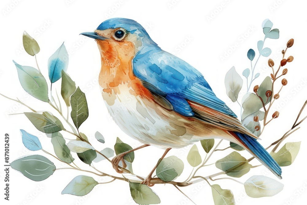 Obraz premium Nightingale, bird, Pastel-colored, in hand-drawn style, watercolor, isolated on white background
