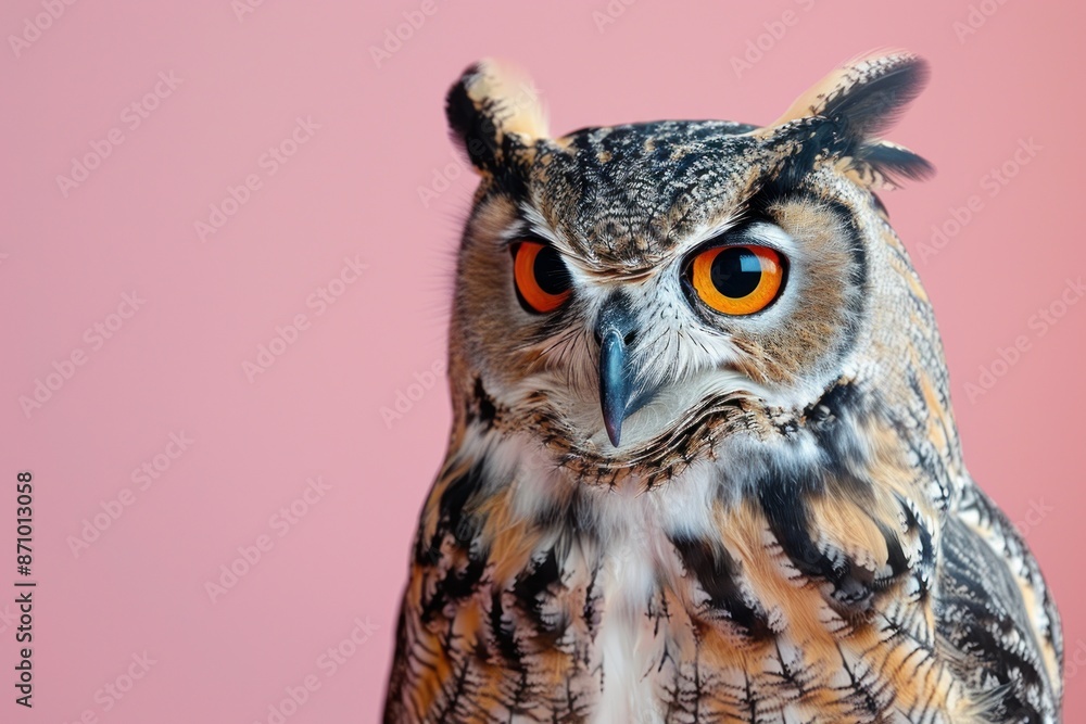 Owl, isolated on pastel background, stock photographic style Owl, isolated on pastel background, stock photographic style