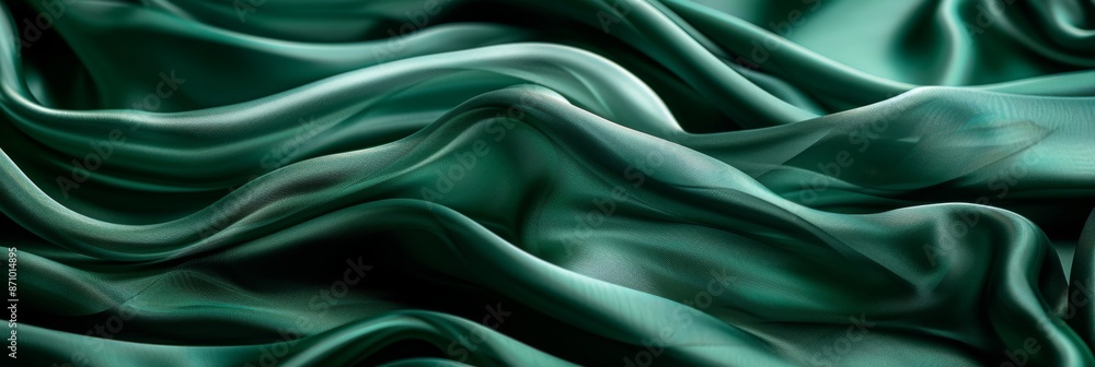 Flowing Green Silk Fabric Texture. Close-up of green silk fabric with flowing, wavy texture, creating an elegant and smooth background pattern. Banner with copy space Flowing Green Silk Fabric Texture. Close-up of green silk fabric with flowing, wavy texture, creating an elegant and smooth background pattern. Banner with copy space