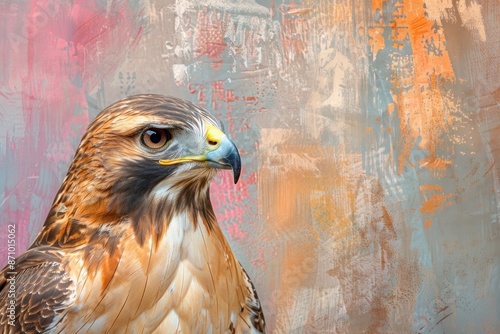 Red-tailed Hawk, isolated on pastel background, stock photographic style