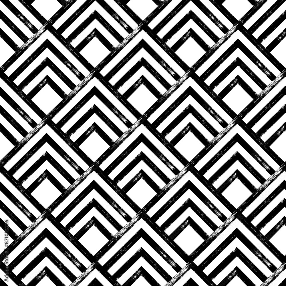 Hand drawn grunge style seamless pattern. Black and white textured geometric background. Ancient japanese scallops motif. Great for textile, fabric, wallpaper, wrapping and packaging Hand drawn grunge style seamless pattern. Black and white textured geometric background. Ancient japanese scallops motif. Great for textile, fabric, wallpaper, wrapping and packaging
