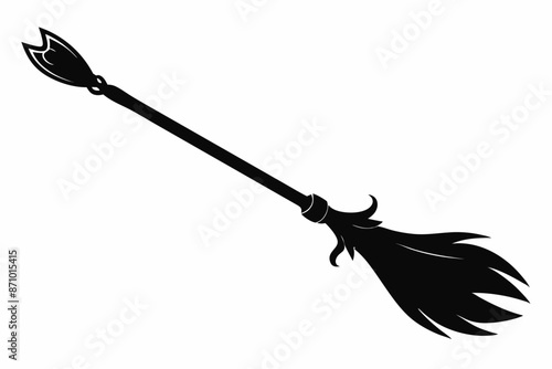 Black silhouette of witch broom, Halloween witch broom vector illustration