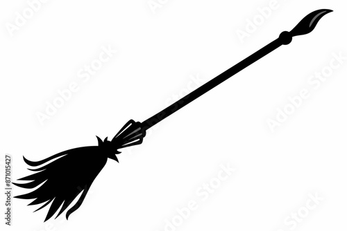 Black silhouette of witch broom, Halloween witch broom vector illustration