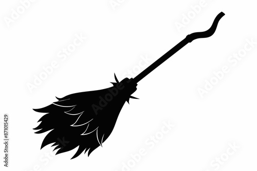 Black silhouette of witch broom, Halloween witch broom vector illustration